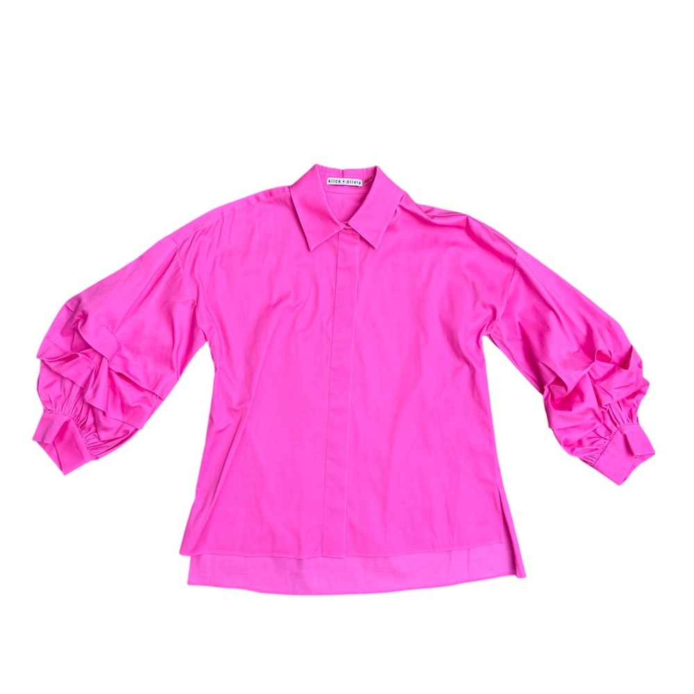 Alice + Olivia Pink Ruffle Sleeve Button Down Blouse XS preppy girly luxury